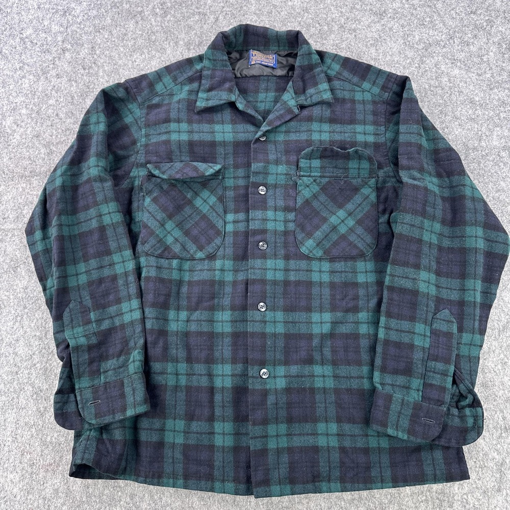 Vintage Pendleton Wool Jacket Mens Large Green Plaid Lined CPO Shirt Workwear